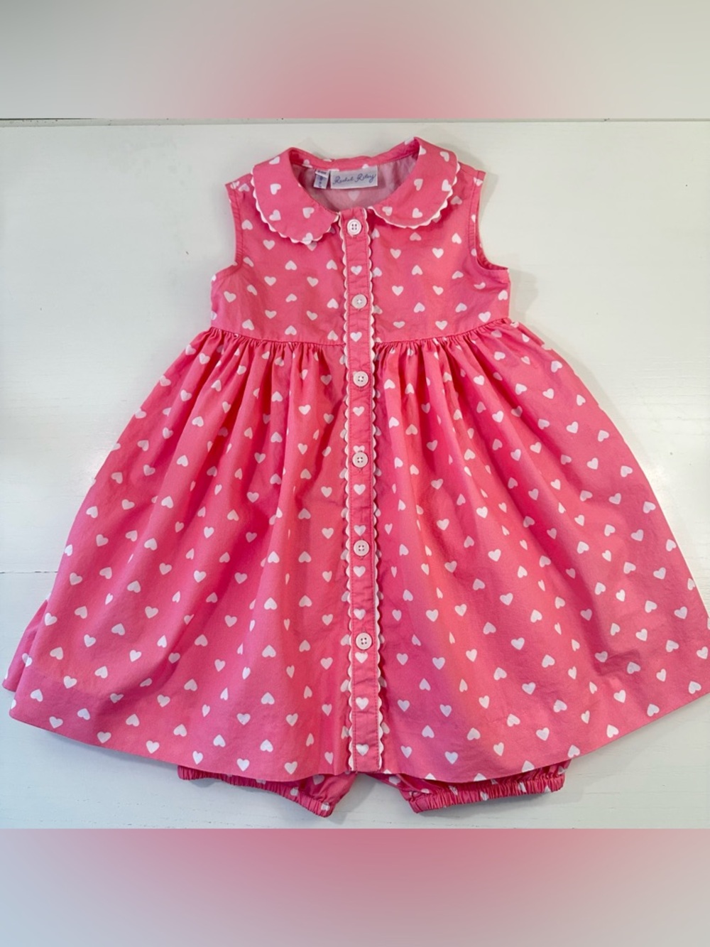 Rachel Riley Pink Hearts Dress + Bloomers 24M